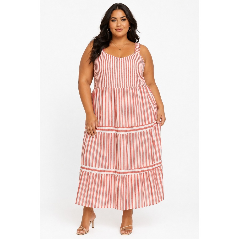 Market & Spruce Maris Linen Blend Maxi Dress Redโ White Stripe 2X NWT